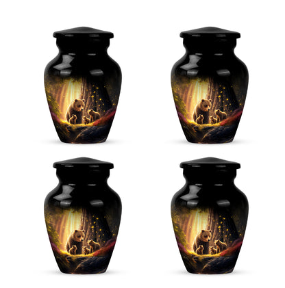 Obsidian Black Bear Cremation Urn side profile showing urn shape - traditional bear engraving with hand-polished finish - 10 inch aluminum urn for cremated remains