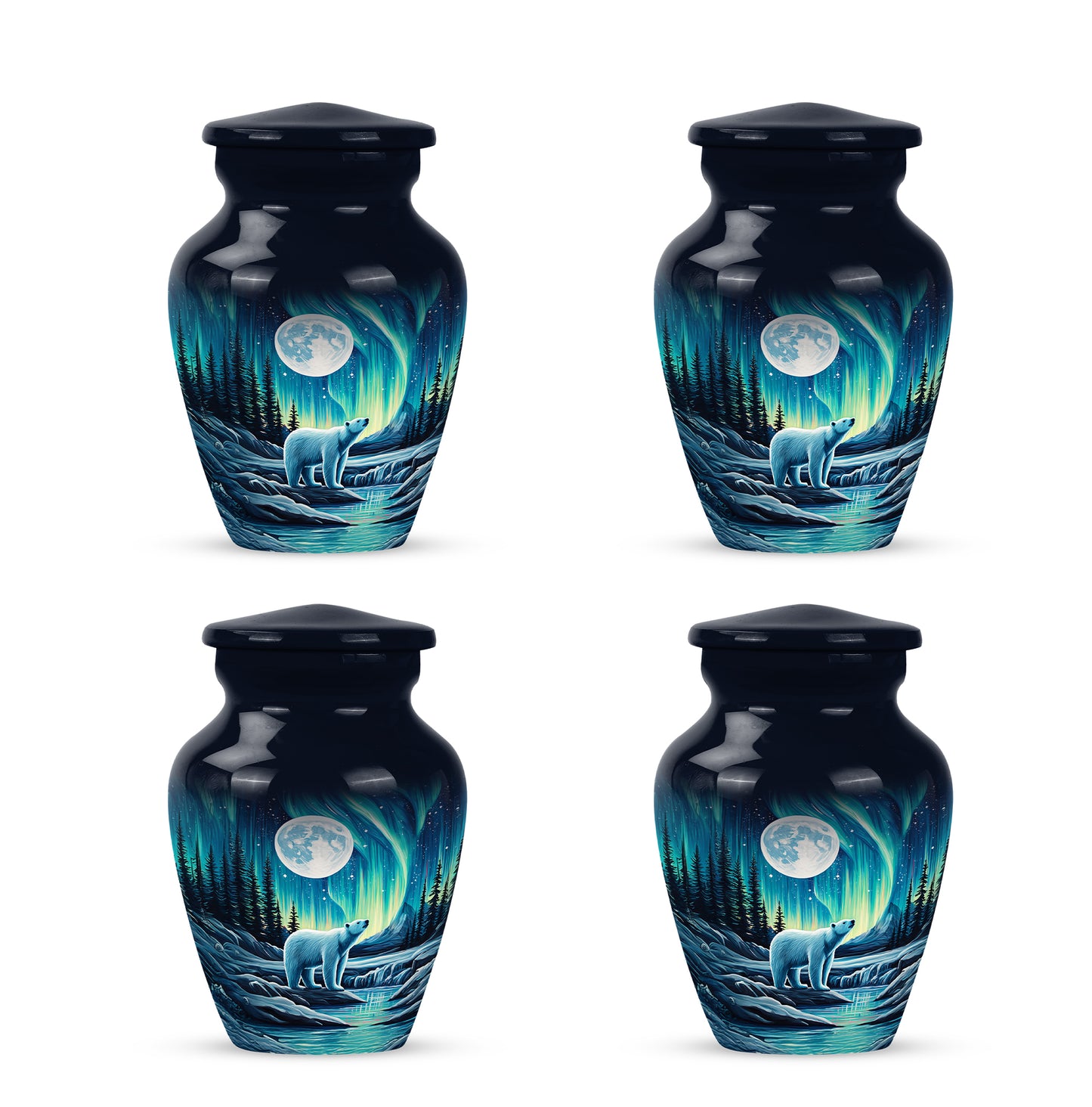Azure Bear Cremation Urn side profile showing urn shape - timeless bear motif etched into premium metal - 10 inch aluminum urn for cremated remains