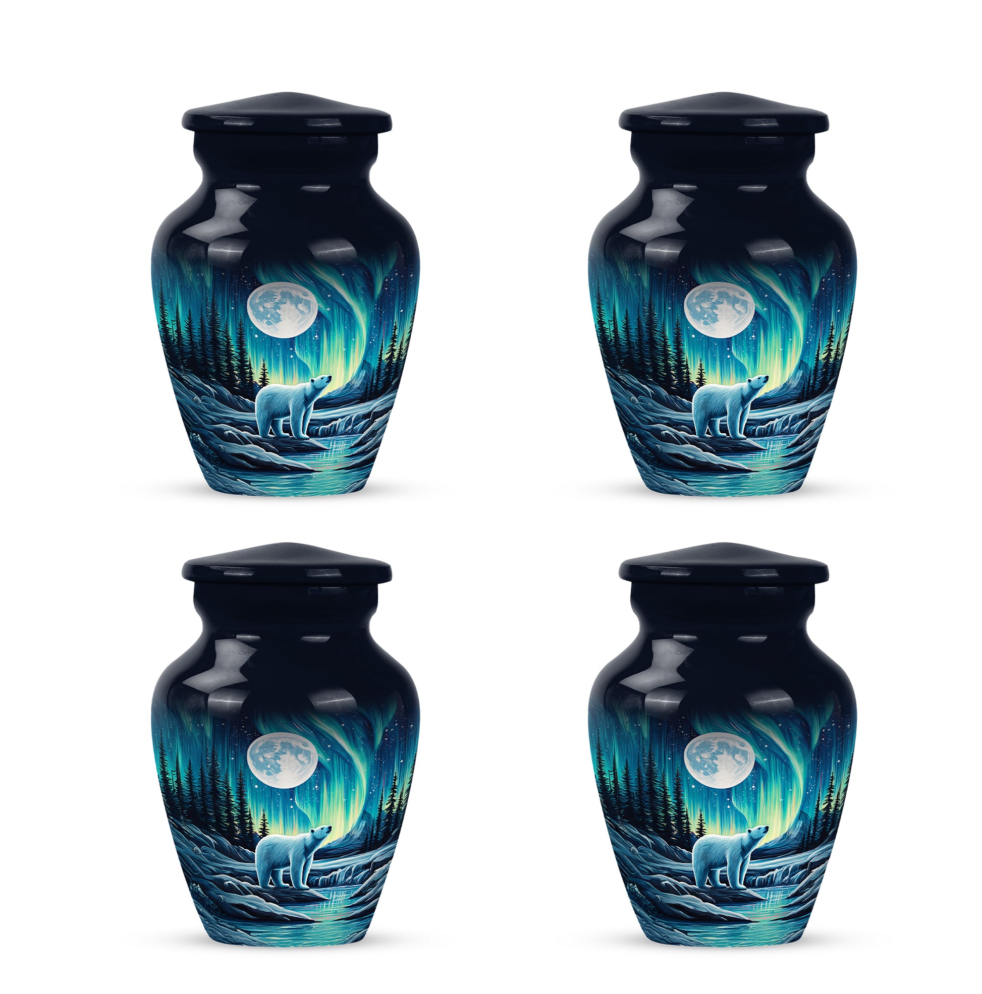 Azure Bear Cremation Urn side profile showing urn shape - timeless bear motif etched into premium metal - 10 inch aluminum urn for cremated remains