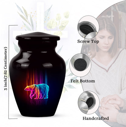 Midnight Black Bear Cremation Urn close-up of engraving and surface detail - elegant classic bear relief with fine detailing - mini keepsake memorial for portion of cremation ashes