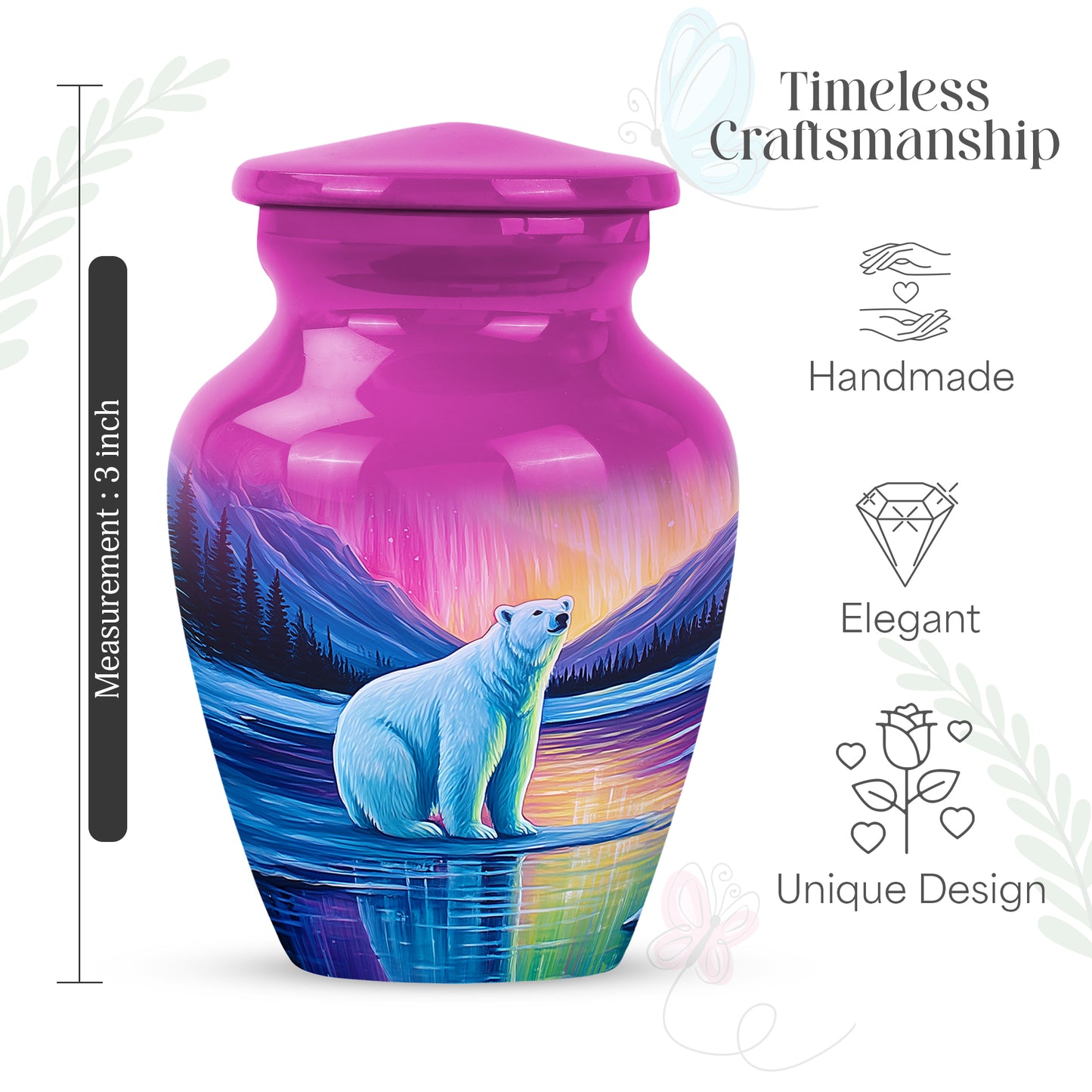 Soft Pink Bear Cremation Urn close-up of engraving and surface detail - traditional bear engraving with hand-polished finish - mini keepsake memorial for portion of cremation ashes