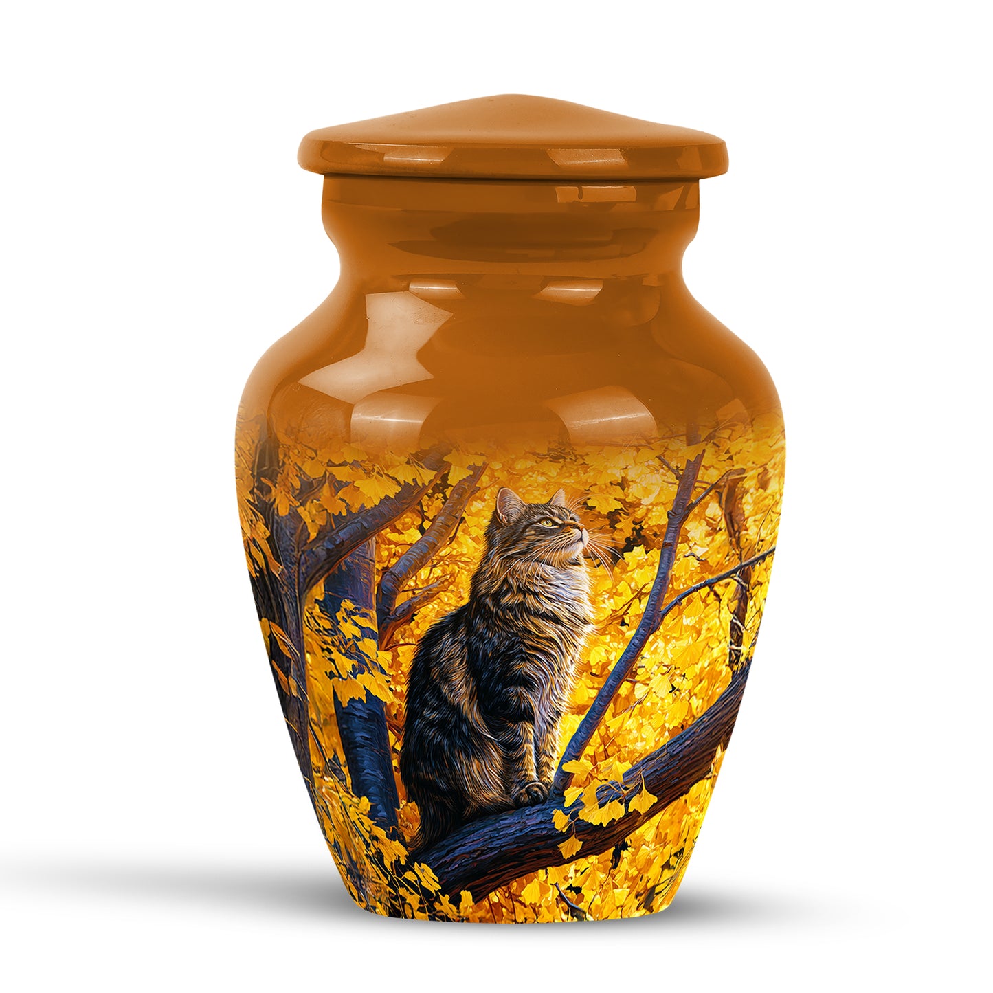 Gold Cat Cremation Urns - Glorious Comfort 10-inch, 200 cu in - Yatskia