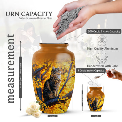 Royal Gold Cat Cremation Urn close-up of engraving and surface detail - elegant classic cat relief with fine detailing - mini keepsake memorial for portion of cremation ashes