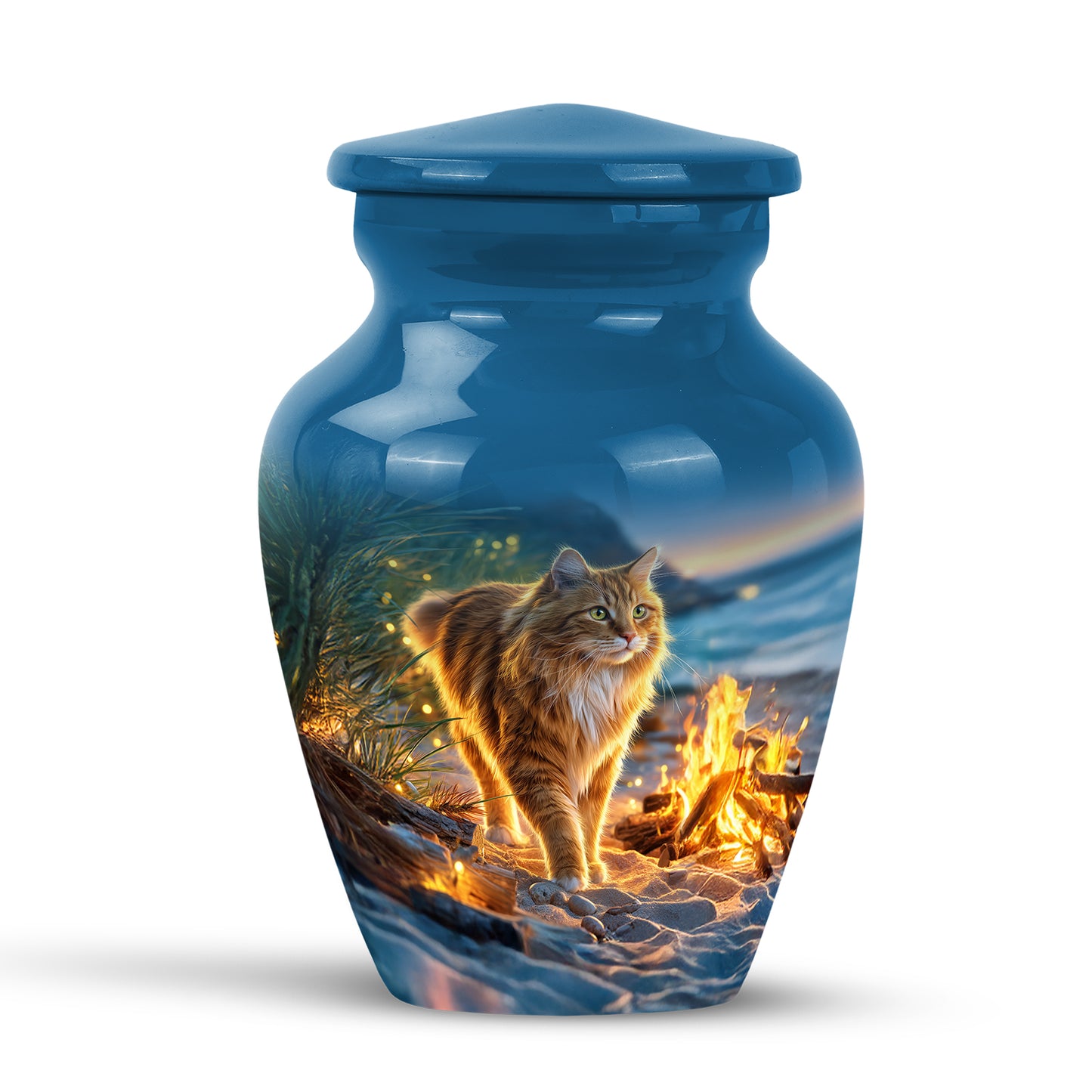 Personalized Blue Cat Cremation Urns for Ashes - Peaceful 10-inch - Yatskia