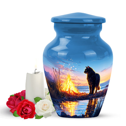 Personalized Blue Cat Cremation Urns for Ashes - Captivating 10-inch - Yatskia