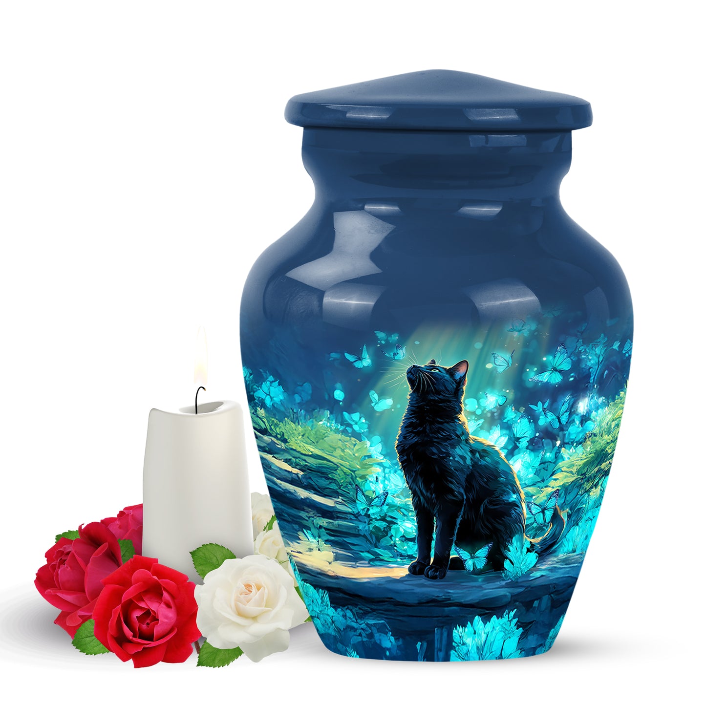 Personalized Cat Cremation Urns - Eminent Blue 10-inch, 200 cu in - Yatskia