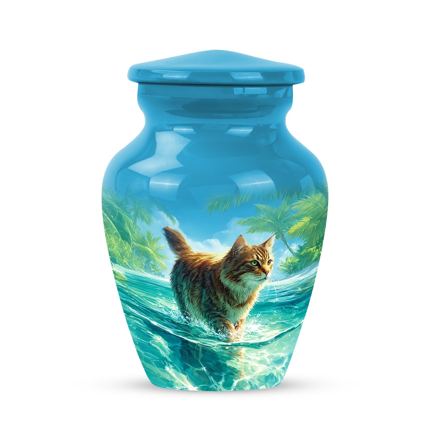 Divine Blue Cat Cremation Urn for Ashes - 10-inch, 200 cu in - Yatskia