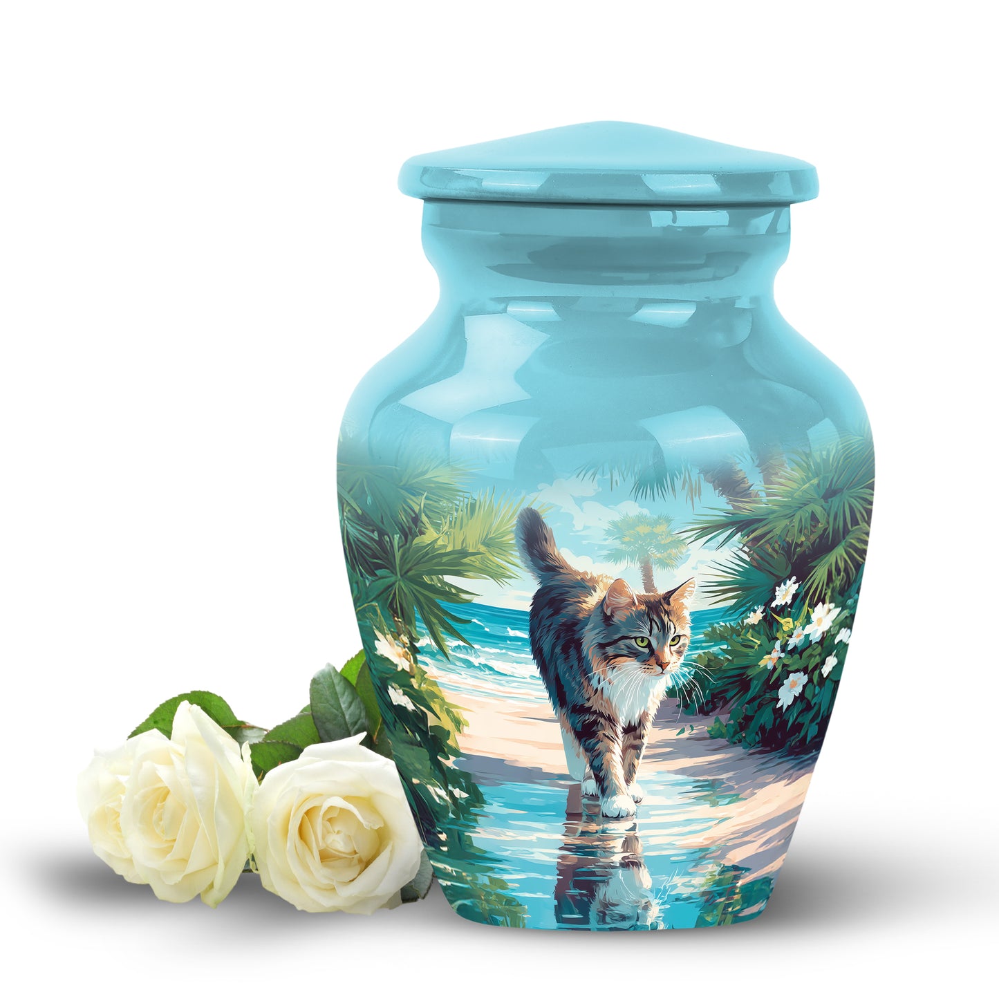 Teal Cat Cremation Urns - Opulent Legacy 10-inch, 200 cu in - Yatskia