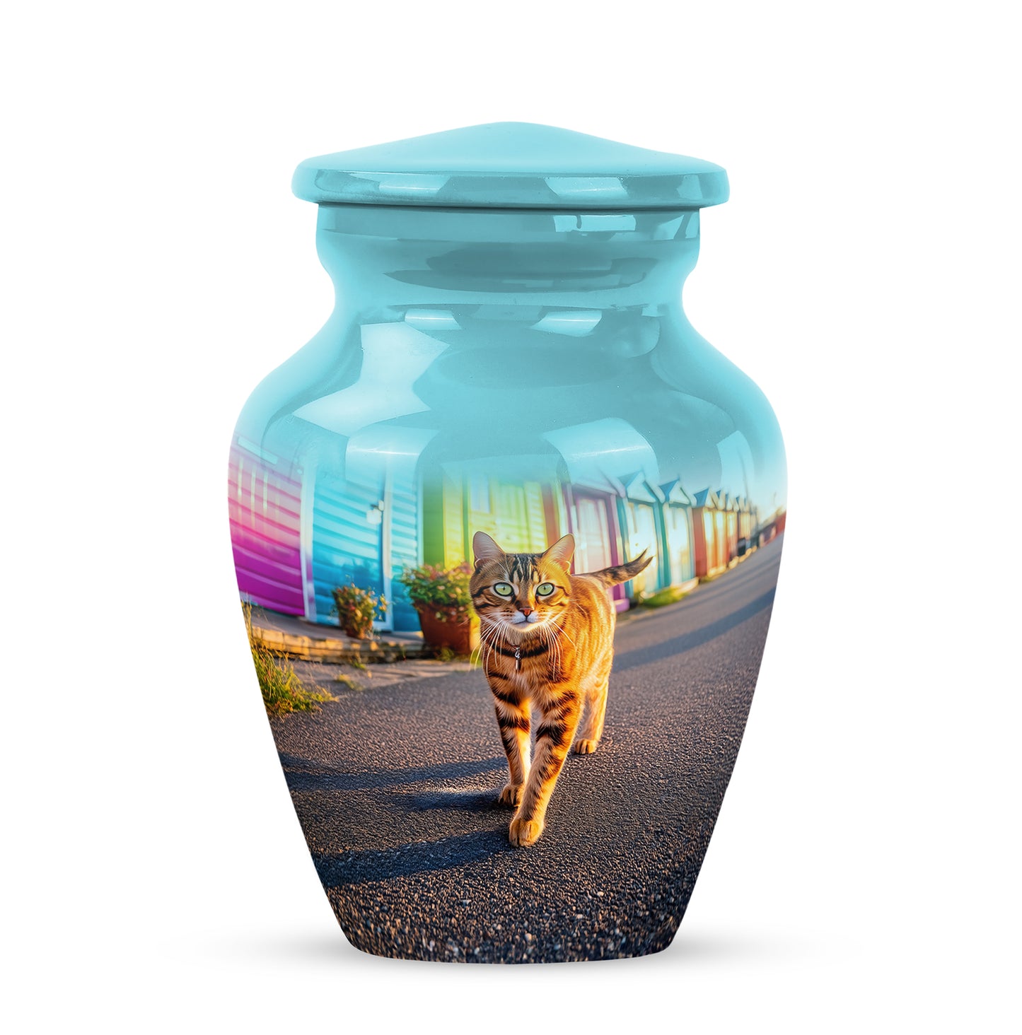 Hallowed Cat Cremation Urns for Human Ashes - Teal 10-inch - Yatskia