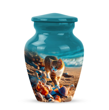 Personalized Teal Cat Cremation Urns for Ashes - Captivating 10-inch - Yatskia