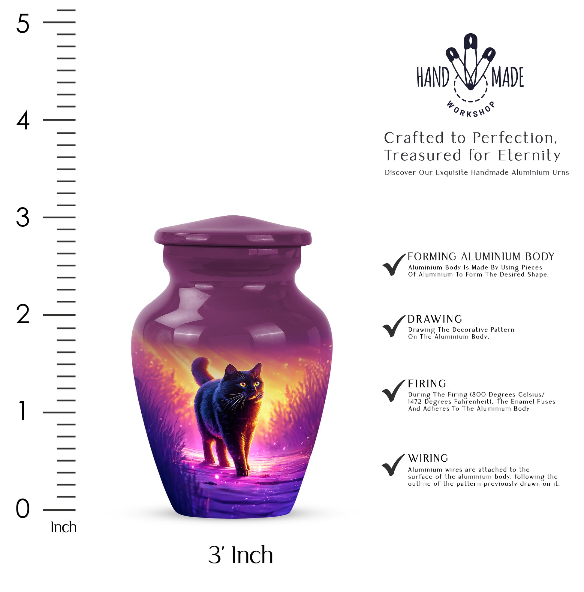 Vintage Pink Cat Cremation Urn close-up of engraving and surface detail - elegant classic cat relief with fine detailing - mini keepsake memorial for portion of cremation ashes