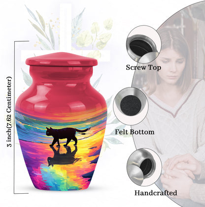 Scarlet Red Cat Cremation Urn close-up of engraving and surface detail - traditional cat engraving with hand-polished finish - mini keepsake memorial for portion of cremation ashes