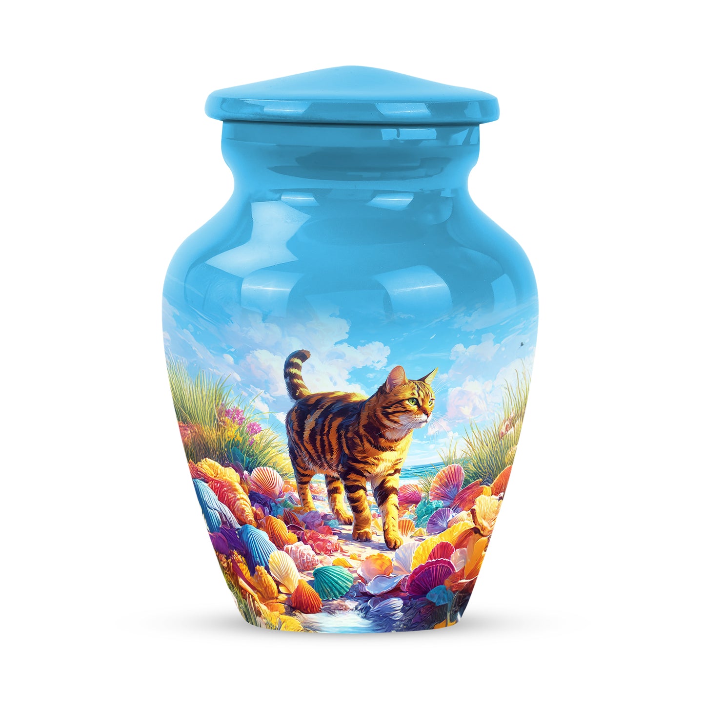 Blue Cat Comfort Cremation Urns for Human Ashes - 10-inch, 200 cu in - Yatskia