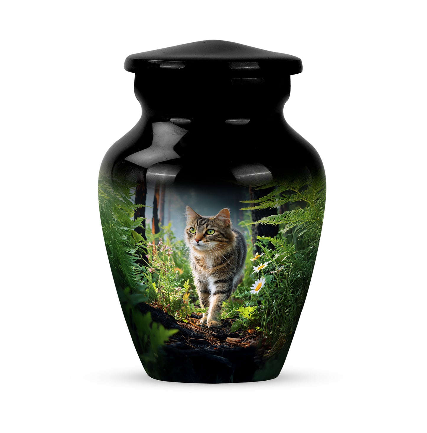 Personalized Black Sovereign Cat Cremation Urns for Human Ashes - 10-inch, 200 cu in - Yatskia