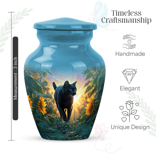 Royal Blue Cat Cremation Urn close-up of engraving and surface detail - elegant classic cat relief with fine detailing - mini keepsake memorial for portion of cremation ashes