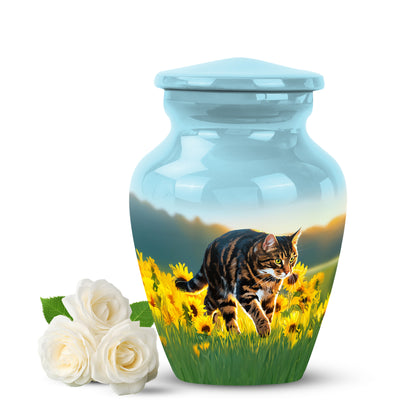 Distinguished Teal Cat Cremation Urn for Ashes - 10-inch, 200 cu in - Yatskia