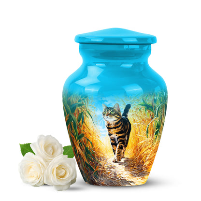 Lustrous Cat Cremation Urns for Human Ashes - Teal 10-inch - Yatskia