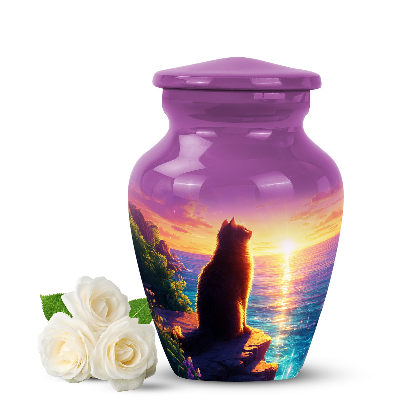 Pink Serene Cat Memorial Urn for Ashes - 10-inch, 200 cu in - Yatskia
