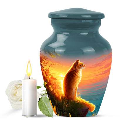Lustrous Cat Cremation Urns for Human Ashes - Teal 10-inch - Yatskia