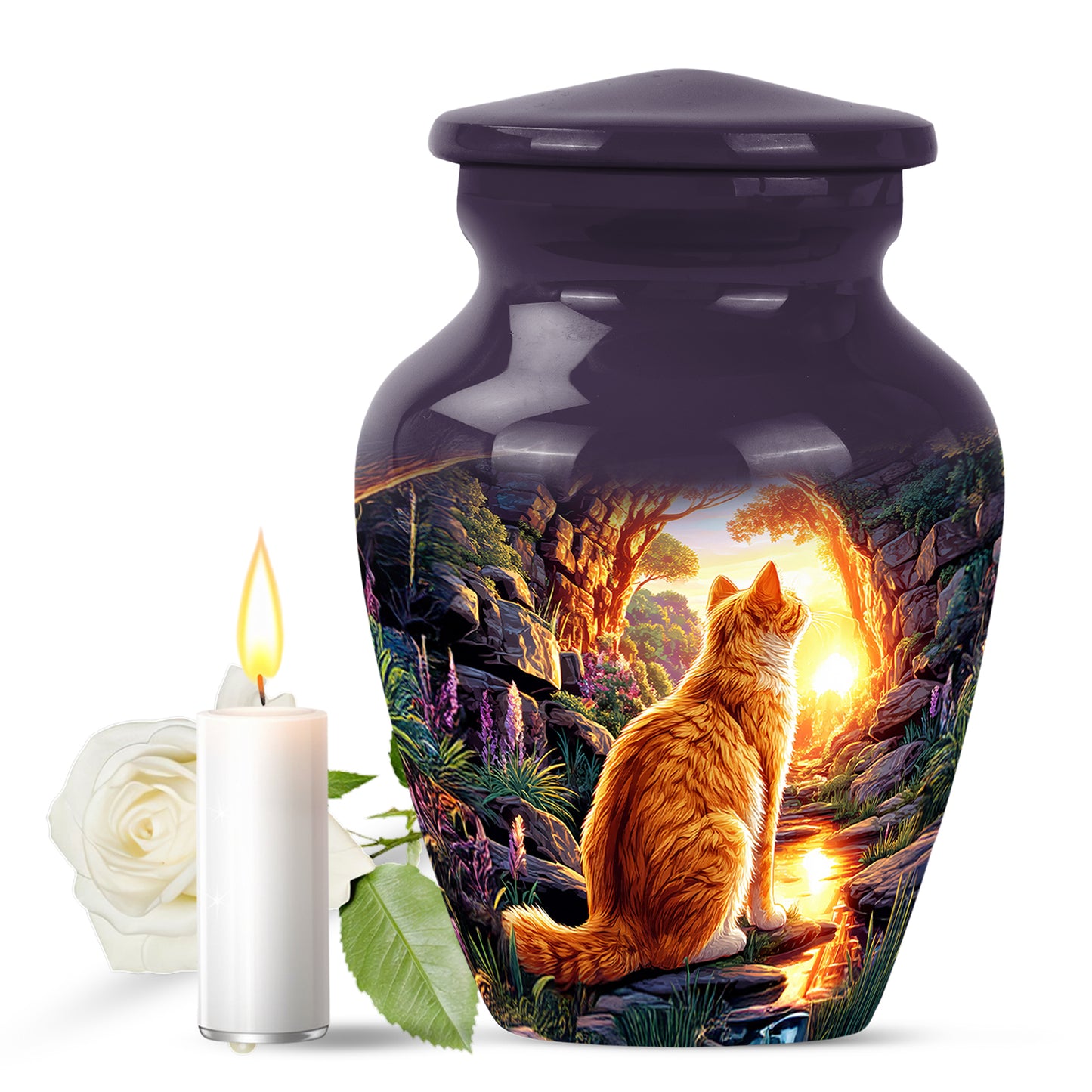 Purple Cat Memorial Cremation Urns for Human Ashes - 10-inch, 200 cu in - Yatskia