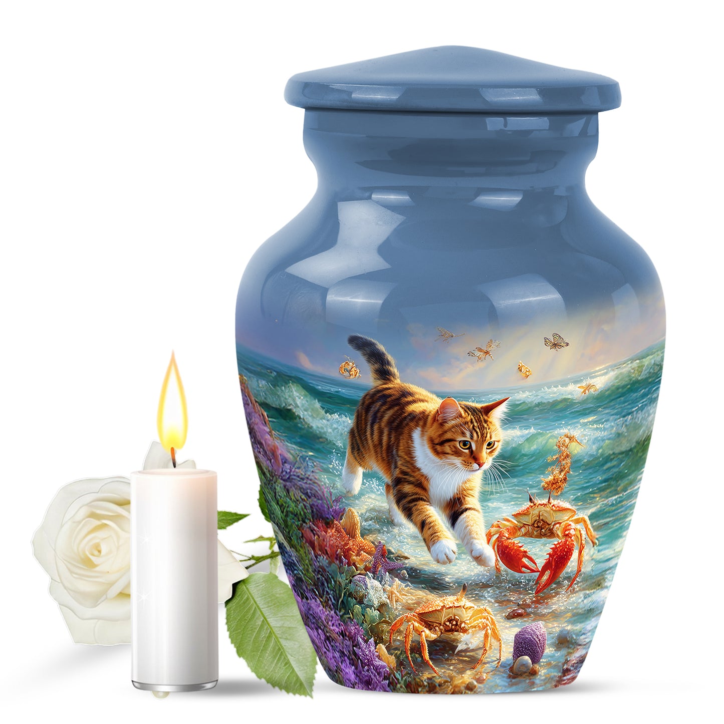 Personalized Blue Revered Cat Cremation Urns for Human Ashes - 10-inch, 200 cu in - Yatskia