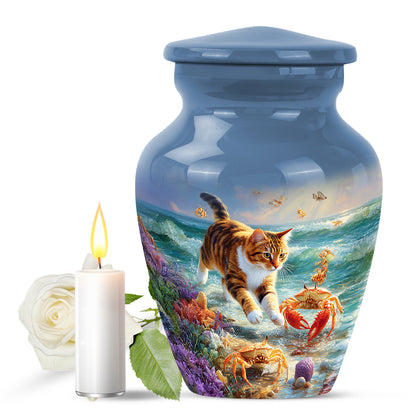 Personalized Blue Revered Cat Cremation Urns for Human Ashes - 10-inch, 200 cu in - Yatskia
