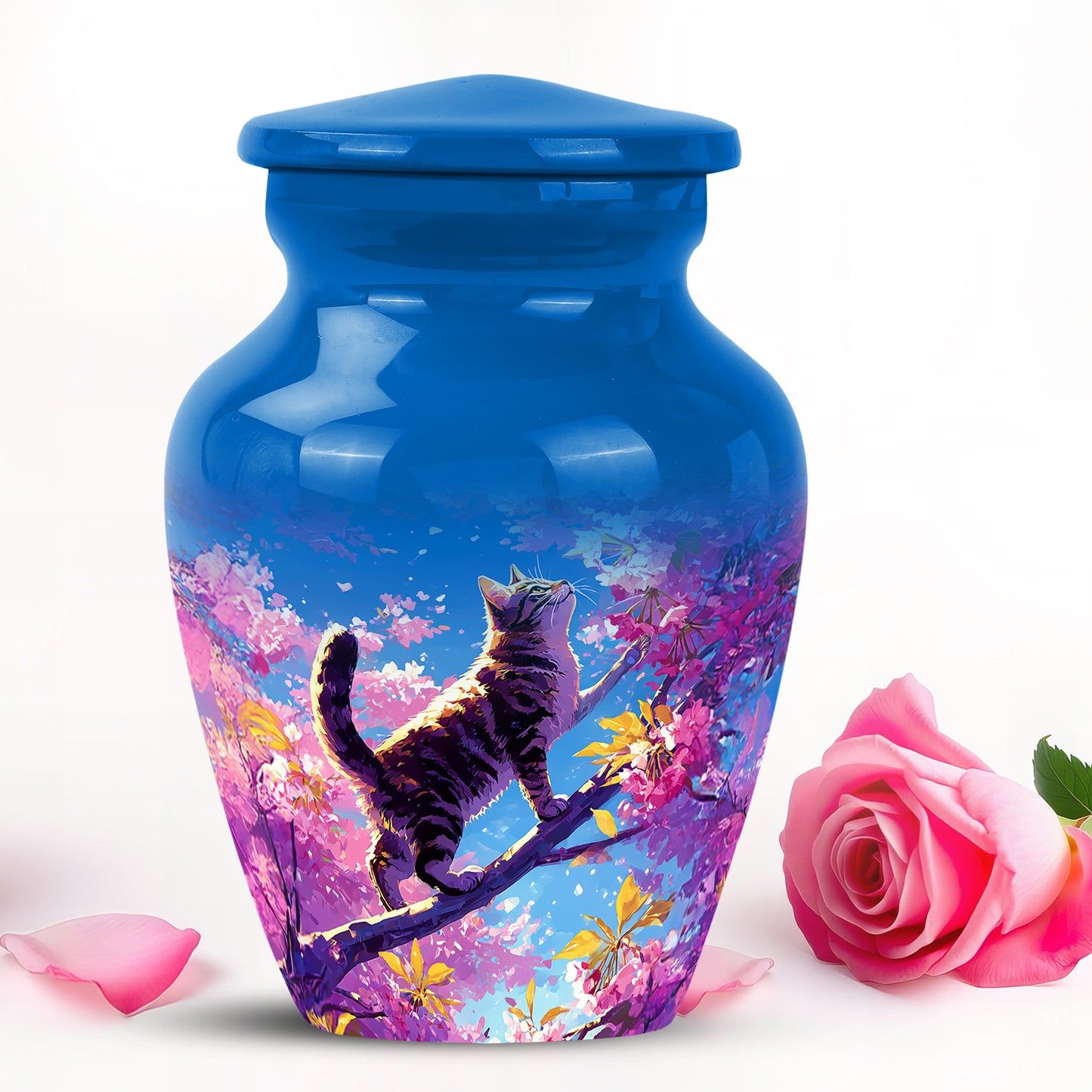 Blue Cat Cremation Urns - Honored Embrace 10-inch, 200 cu in - Yatskia