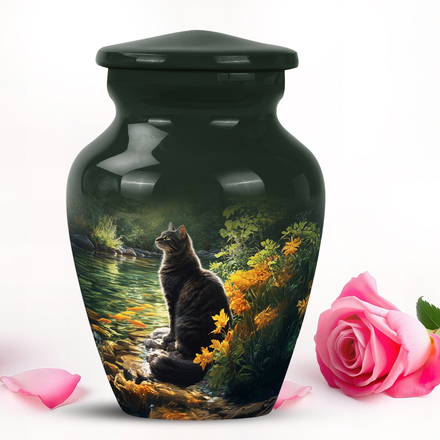 Personalized Black Cat Cremation Urns for Ashes - Peaceful 10-inch - Yatskia