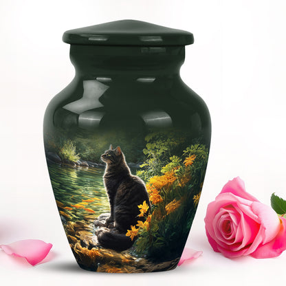 Personalized Black Cat Cremation Urns for Ashes - Peaceful 10-inch - Yatskia