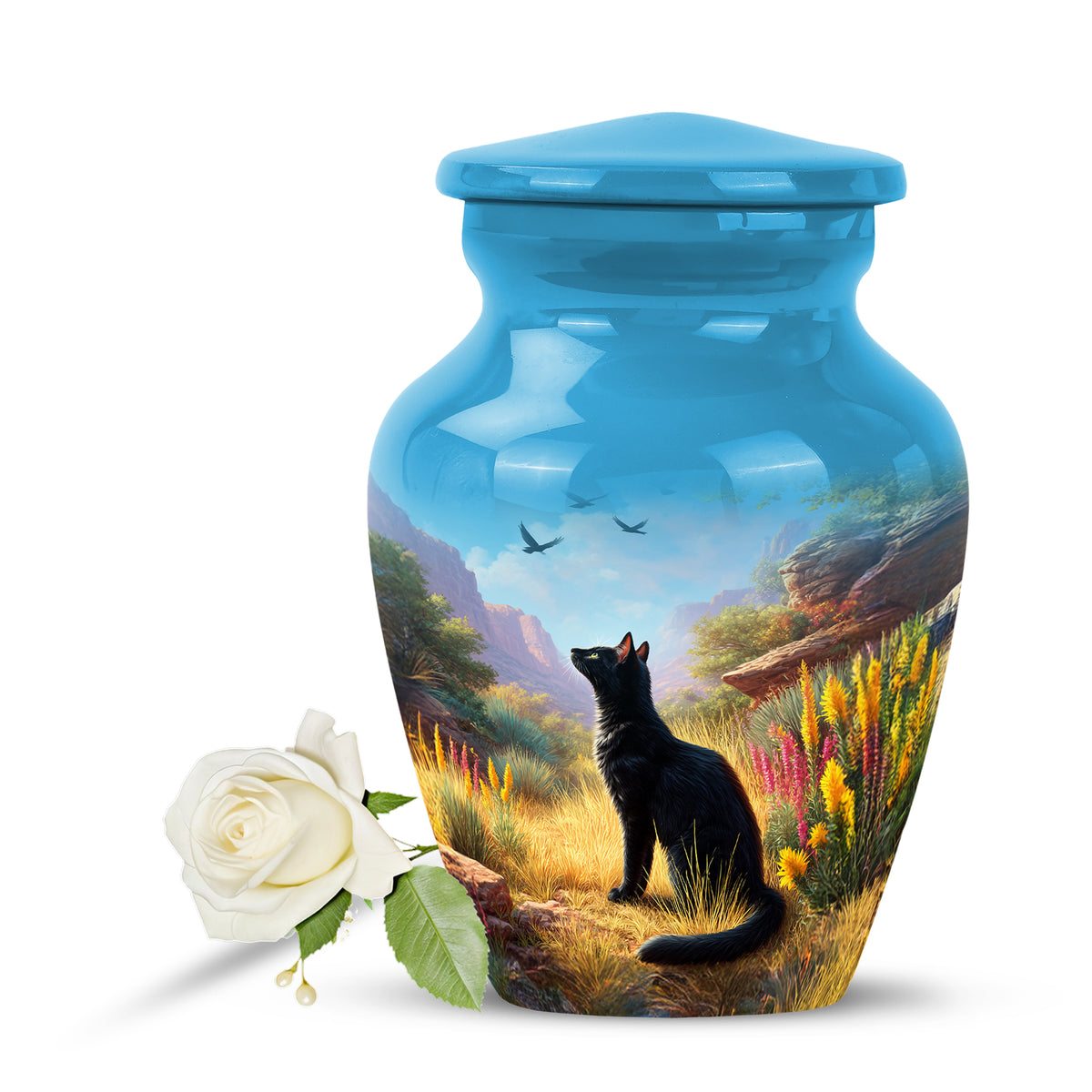 Blue Comforting Cat Memorial Urn for Ashes - Yatskia