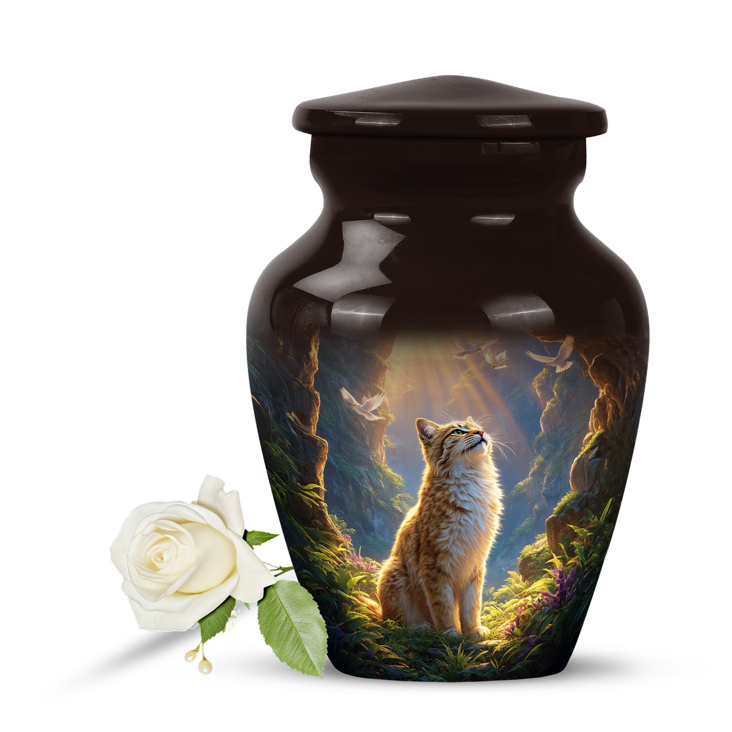 Personalized Red Steadfast Cat Cremation Urns for Human Ashes - 10-inch, 200 cu in - Yatskia