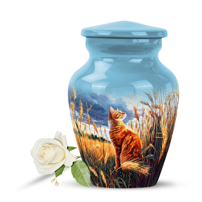 Personalized Blue Revered Cat Cremation Urns for Human Ashes - 10-inch, 200 cu in - Yatskia