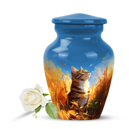 Harmonious Cat Cremation Urns for Human Ashes - Blue 10-inch - Yatskia