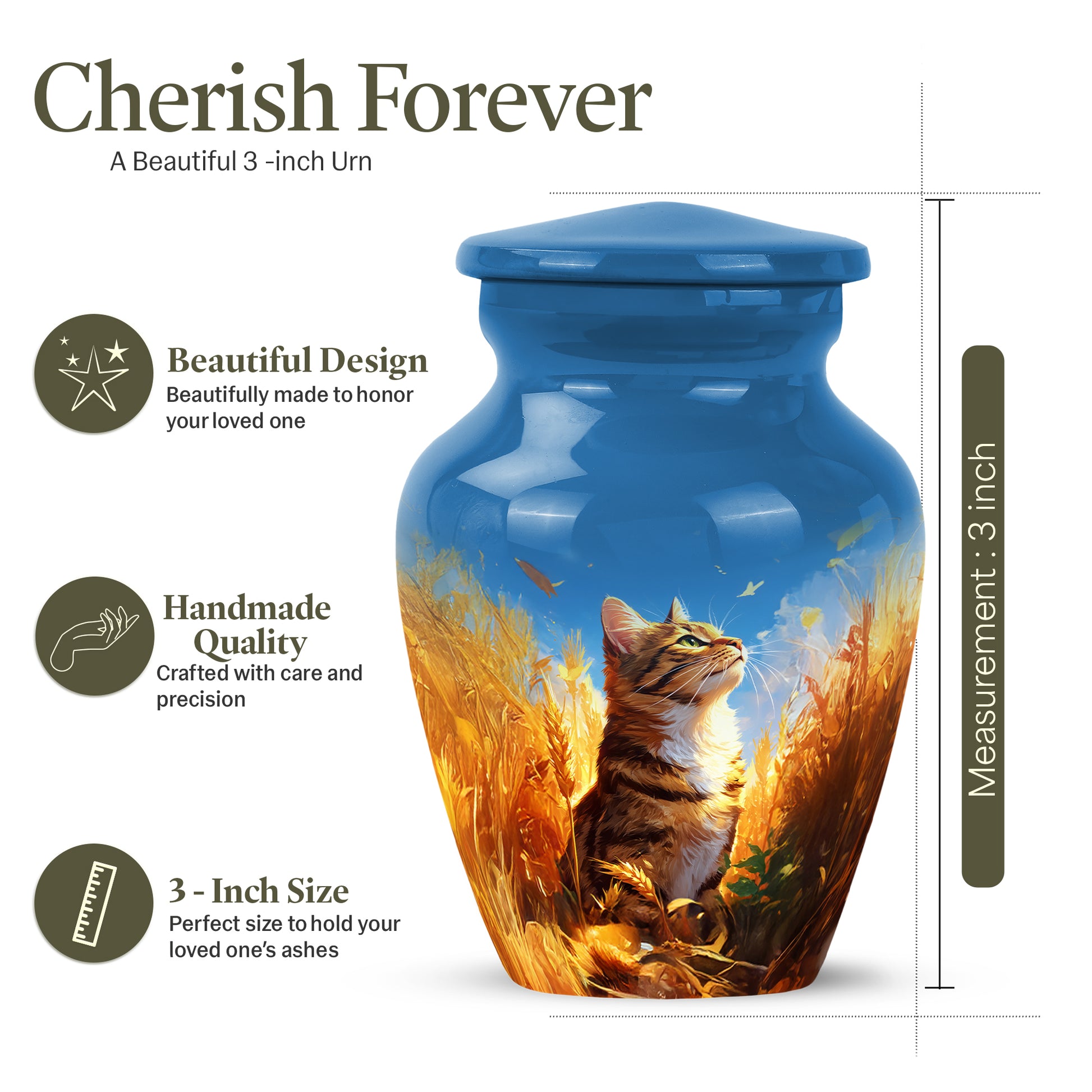 Slate Blue Cat Cremation Urn close-up of engraving and surface detail - timeless cat motif etched into premium metal - mini keepsake memorial for portion of cremation ashes