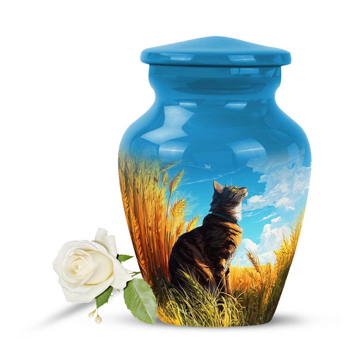 Personalized Cat Cremation Urns - Wondrous Blue 10-inch, 200 cu in - Yatskia