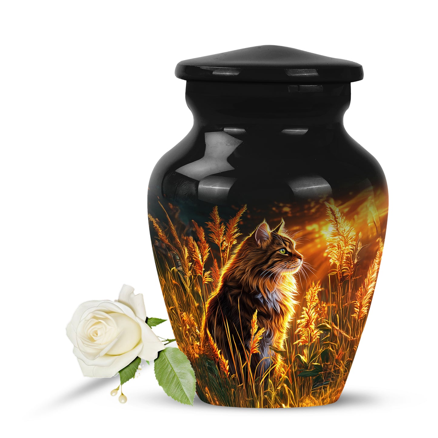 Black Stately Cat Cremation Urns for Human Ashes - 10-inch, 200 cu in - Yatskia