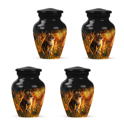Obsidian Black Cat Cremation Urn side profile showing urn shape - traditional cat engraving with hand-polished finish - 10 inch aluminum urn for cremated remains
