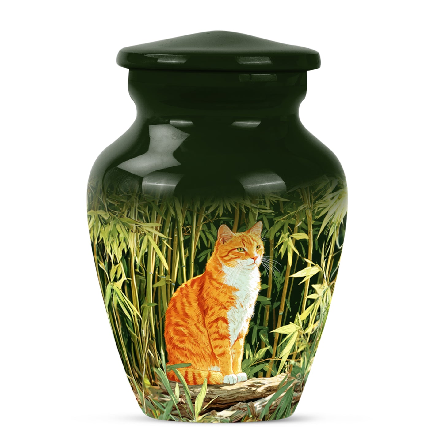 Personalized Green Steadfast Cat Cremation Urns for Human Ashes - 10-inch, 200 cu in - Yatskia
