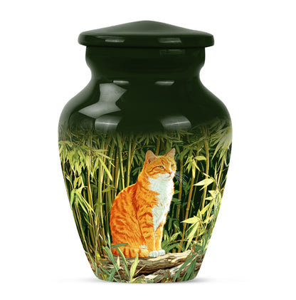 Personalized Green Steadfast Cat Cremation Urns for Human Ashes - 10-inch, 200 cu in - Yatskia