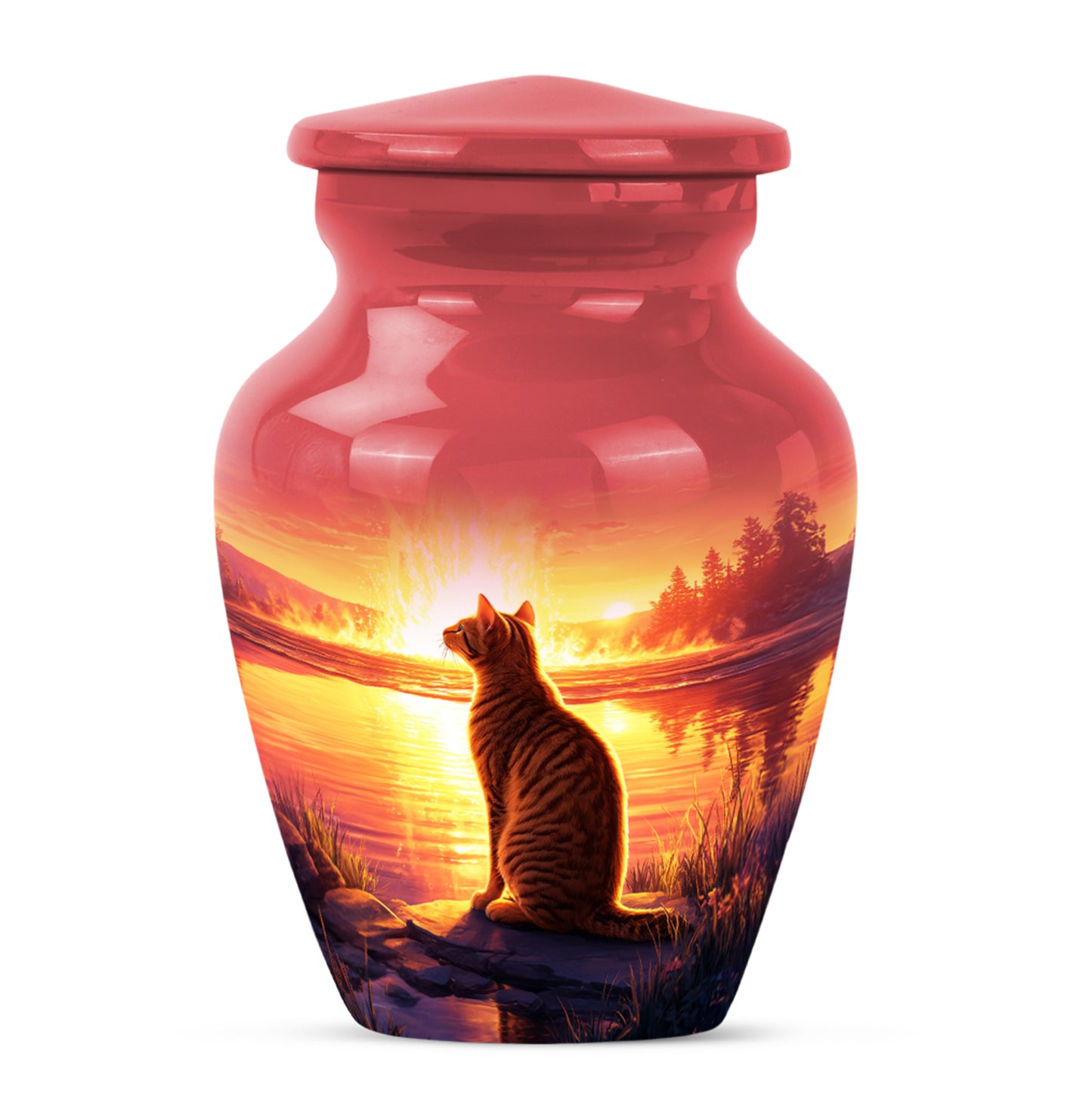 Personalized Red Steadfast Cat Cremation Urns for Human Ashes - 10-inch, 200 cu in - Yatskia