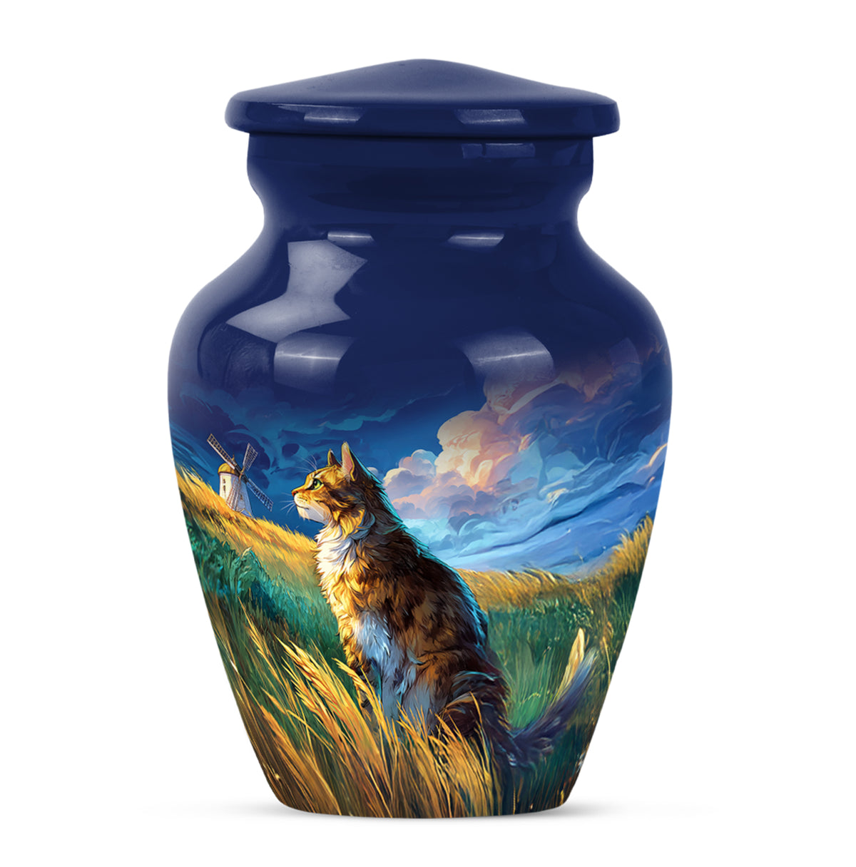 Blue Resounding Cat Memorial Urn for Ashes - Yatskia
