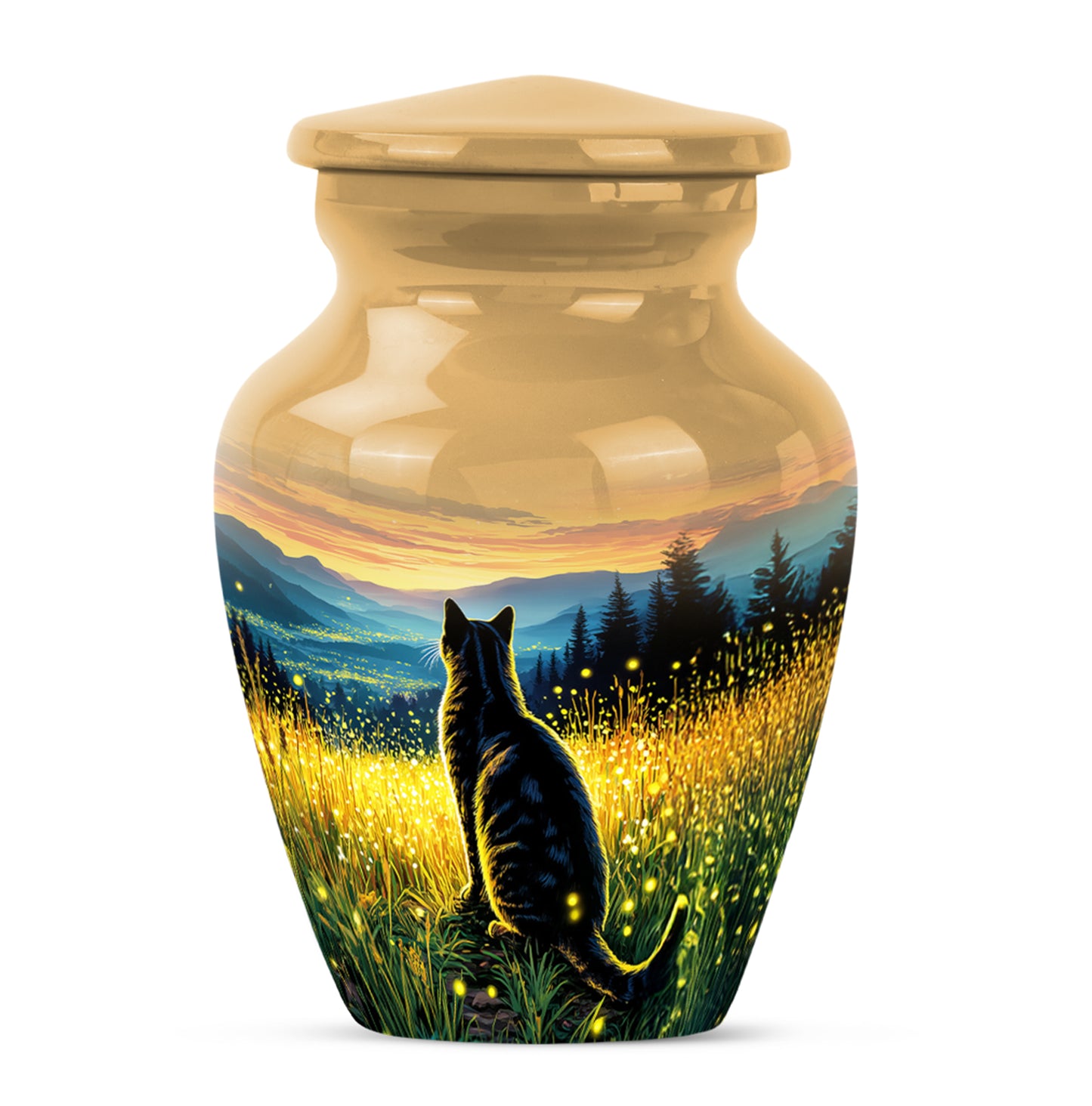 Gold Beloved Cat Cremation Urns for Human Ashes - 10-inch, 200 cu in - Yatskia