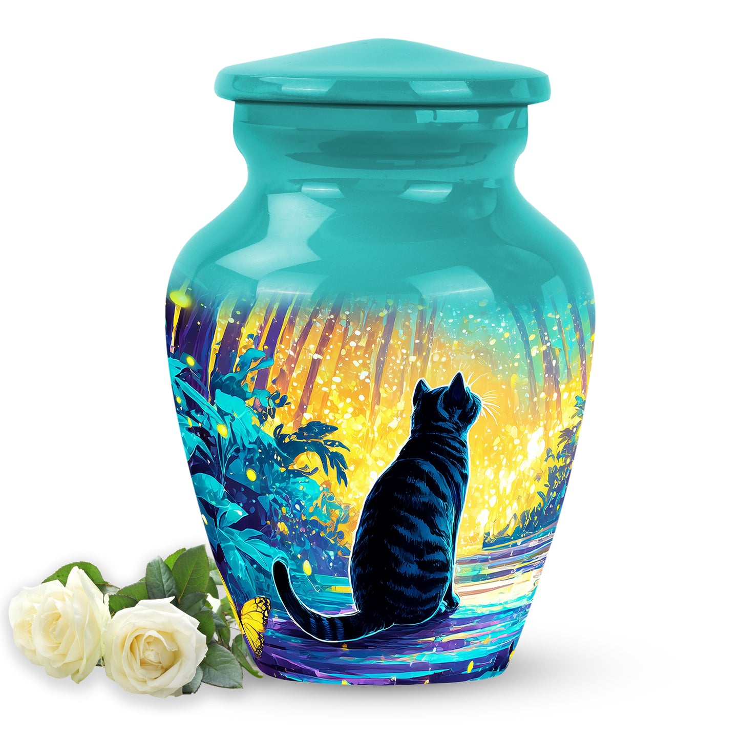 Personalized Teal Cat Cremation Urns for Ashes - Captivating 10-inch - Yatskia