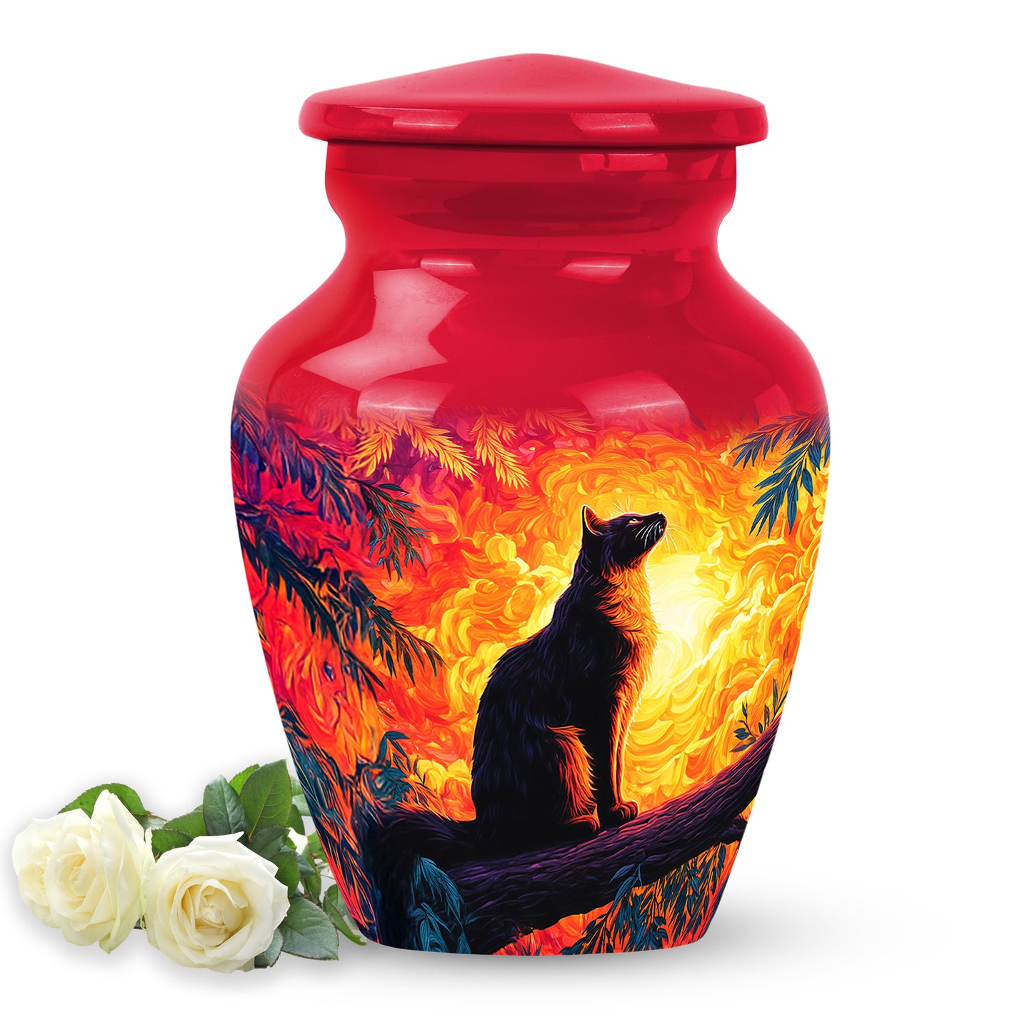 Red Sacred Cat Cremation Urns for Human Ashes - 10-inch, 200 cu in - Yatskia