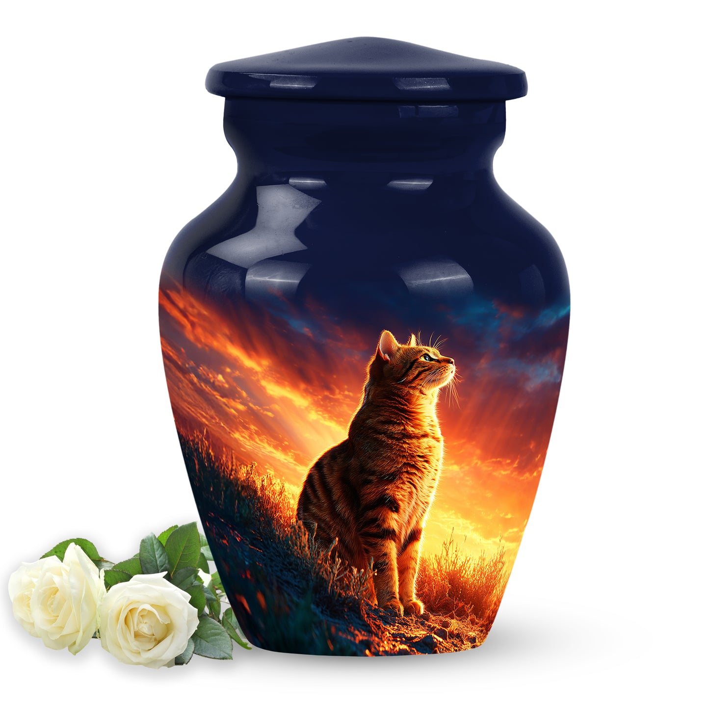 Illustrious Cat Memorial Cremation Urns - Blue 10-inch, 200 cu in - Yatskia