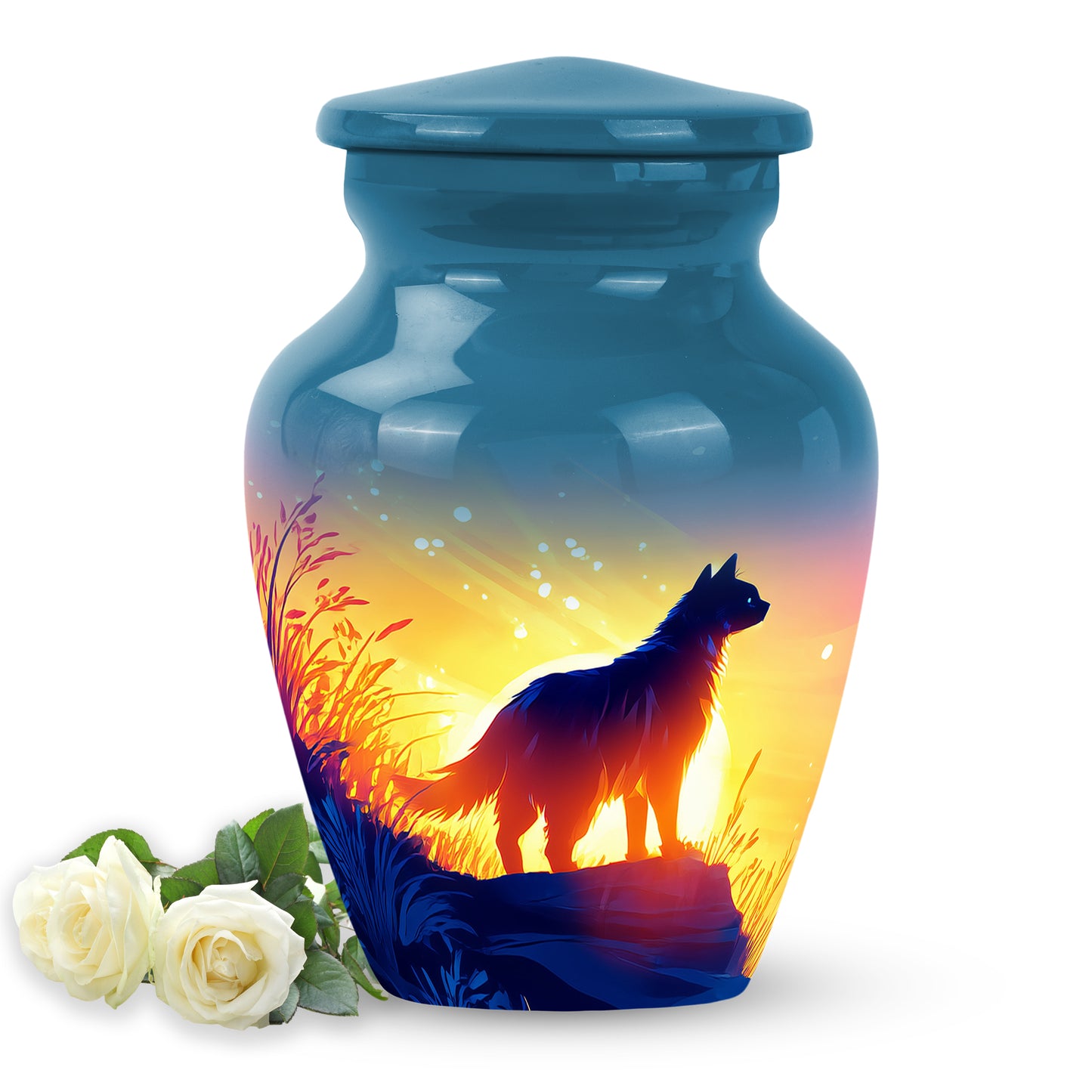 Personalized Blue Sovereign Cat Cremation Urns for Human Ashes - 10-inch, 200 cu in - Yatskia