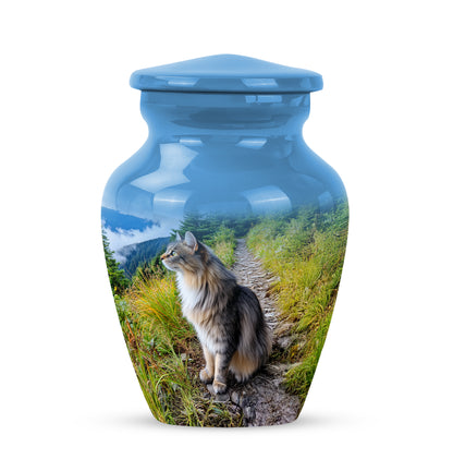 Blue Sacred Cat Cremation Urns for Human Ashes - 10-inch, 200 cu in - Yatskia