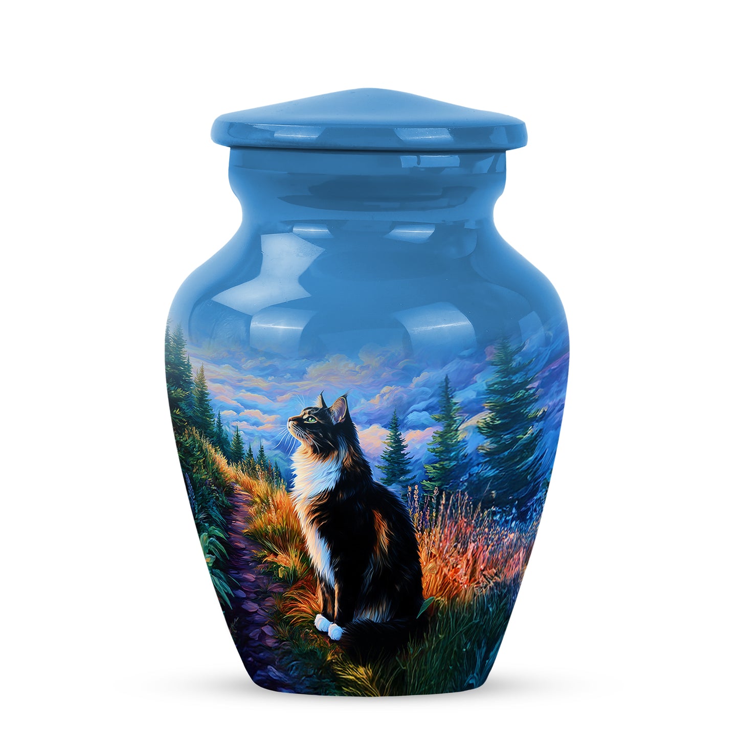 Blue Cat Treasure Cremation Urns for Human Ashes - 10-inch, 200 cu in - Yatskia