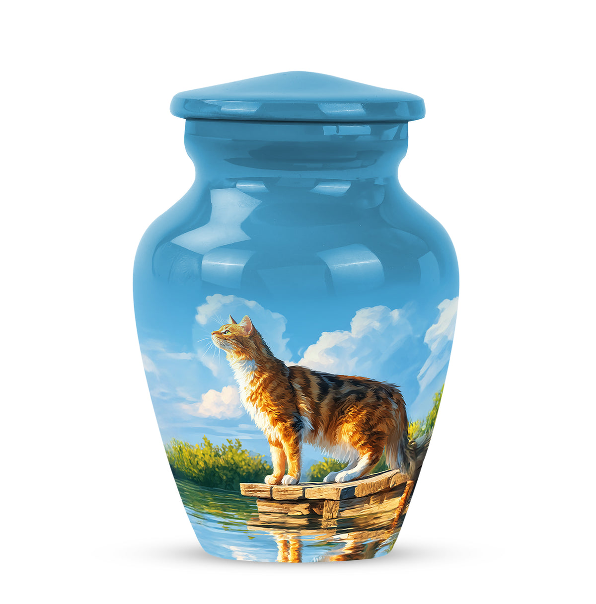 Regal Cat Memorial Cremation Urns - Blue - Yatskia