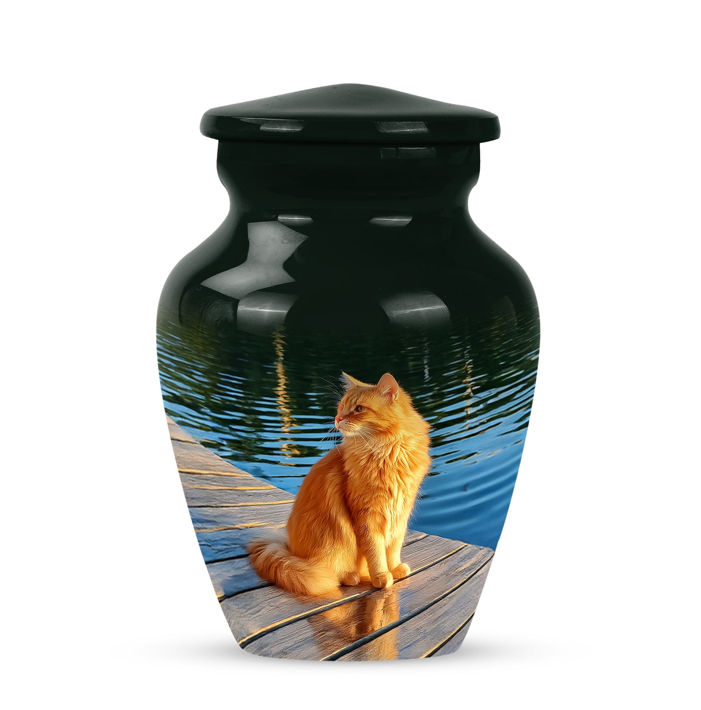 Stunning Green Cat Reflection Urn for Human Ashes - 10-inch, 200 cu in - Yatskia